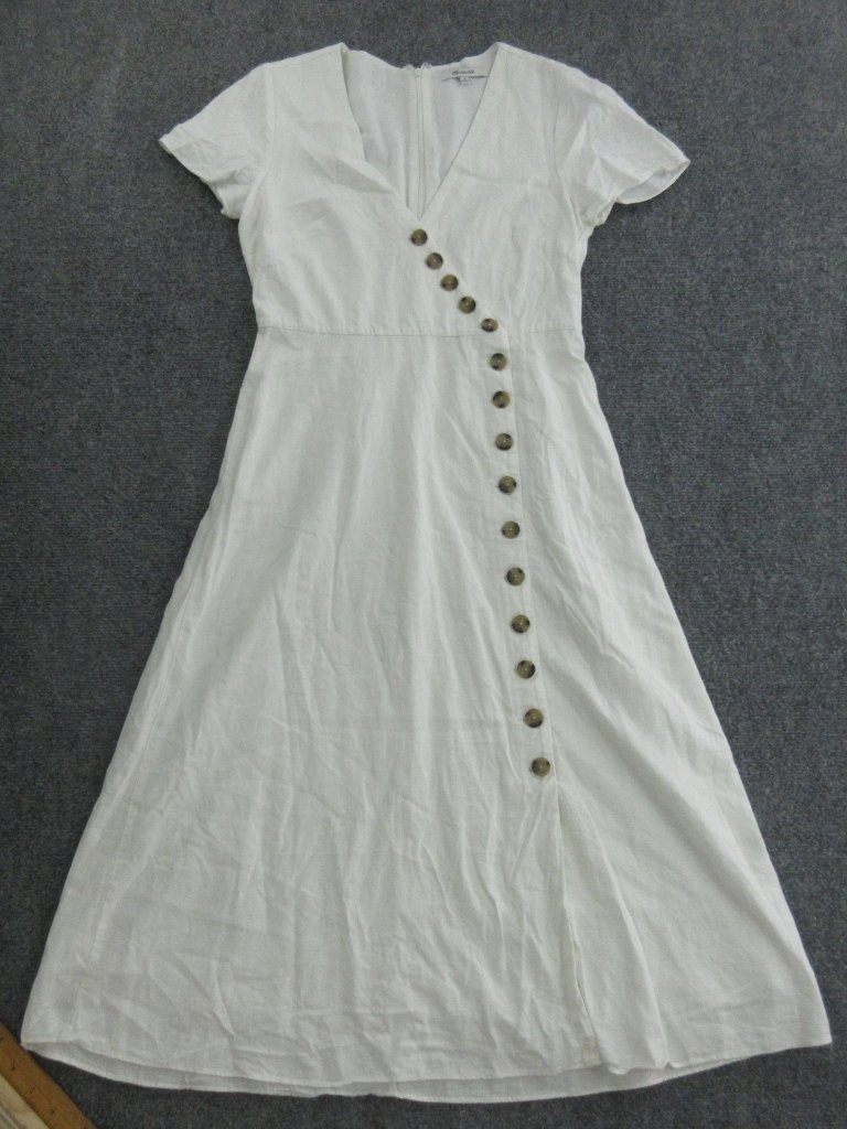 Madewell Dress Womens 0 White Short Sleeve Button Front Wrap Midi Fit Flare